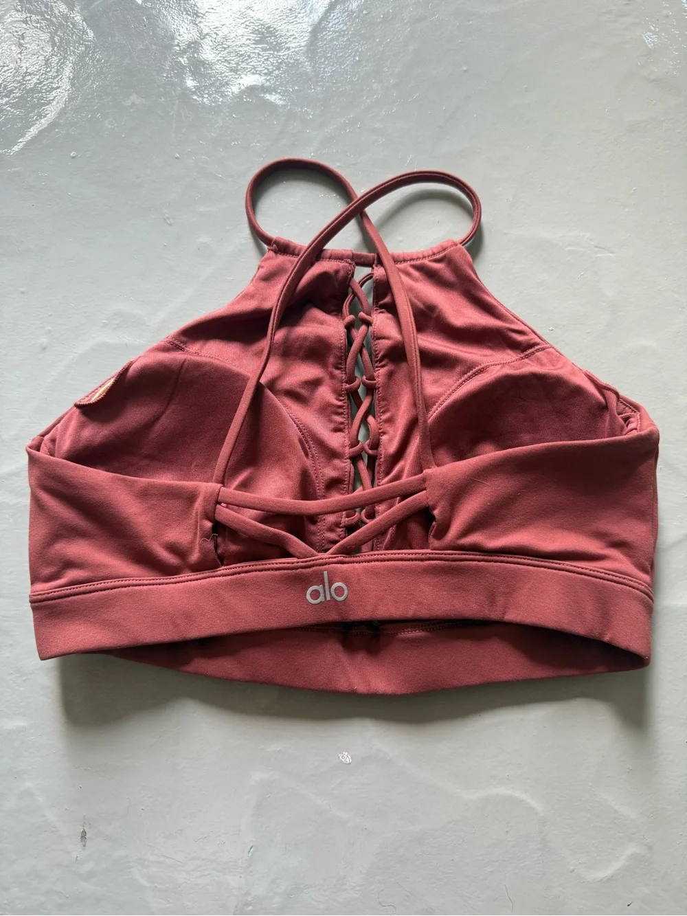 ALO Yoga Starlet Lace Up Sports Bra in Earth